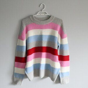Bluenotes Women's Sz M Multicolored Striped Knit Crewneck Ribbed Stretch Sweater